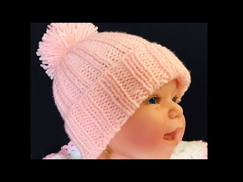 Knitted hat with two needles for beginners 0-6 months, How to Knit Step by Step, Crochet for Baby