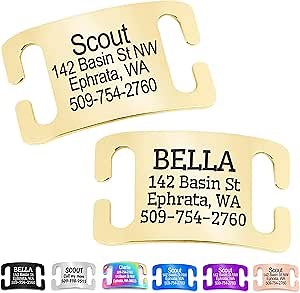 GoTags Slide-On Pet ID Tag, Curved Personalized Dog and Cat, Silent, No Noise Stainless Steel, Custom Engraved in 4 Sizes for Large and Small Pets, Gold