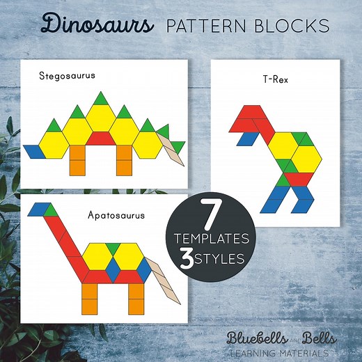 Dinosaur Pattern Blocks Printable Templates. Preschool and Kindergarten Shape Matching Activity. - Etsy