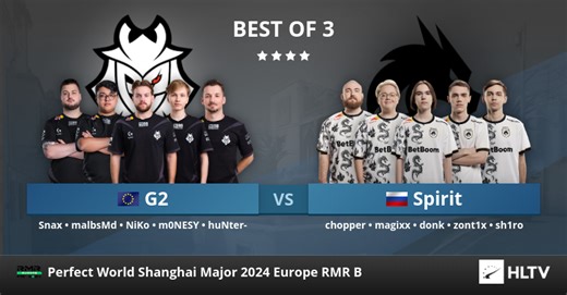 G2 vs Spirit at Perfect World Shanghai Major 2024 Europe RMR B