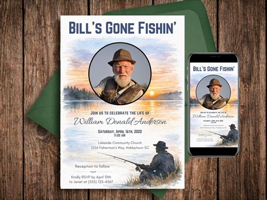 Fishing Funeral Invitation Template, Forever Fisherman Memorial Service, Celebration of Life Announcement, Editable for Men, FF2 - Etsy