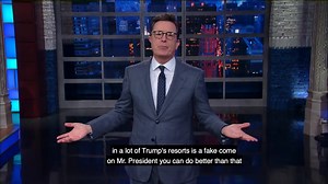 TONIGHT: For someone who often calls news media "fake news," President Trump certainly has a lot of it framed and hanging in his golf clubs. | The Late Show with Stephen Colbert