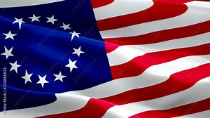 original Betsy Ross flag for sale US video waving in wind. Revolution United States colonies Flag background. USA 4th of july US American Flag Waving 1080p Full HD footage. Betsy Ross independence USA