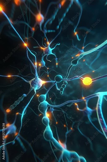 Scientific visualization of an active brain with neurons firing and sending electrical signals through a complex neural network, representing consciousness, memory, and cognitive functions