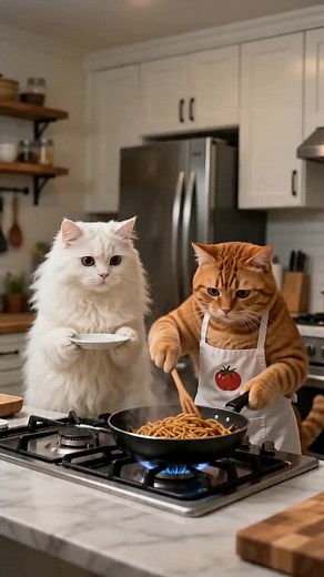焼きそば返したら頭に乗った。本人だけ気づいてない。 #猫 #catvideos #funny #catlife | cat