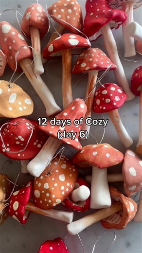 Todays cozy project are these mushroom ornaments made with (my kids😂) model magic clay. It was fun to squeeze in a craft that was just for me. Also- shout out to @thekwendyhome because her mushroom tree was inspiring me for sure! #mushroomornament #christmascraft