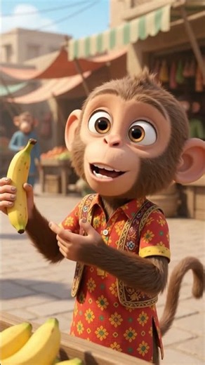 Little Monkey Buys Bananas at Market! 🐒🍌 #Shorts