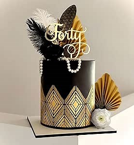 JeVenis Feather Cake Decoration Gatsby Cake Decoration Prom Cake Decorations Rose Cake Topper Roaring 20s Cake Decorations
