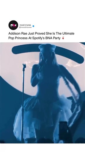 Mood in Tunes on Instagram: "Addison Rae delivered the most anticipated set of the night at Spotify’s 2026 Best New Artist Party in West Hollywood. Dressed in a bold custom white Alaïa look, she turned the venue into a full blown dance party with a high energy performance of her breakout smash “Diet Pepsi.” The track has officially become a cultural phenomenon, racking up over 390 million streams on Spotify and cementing her place as one of the most exciting new voices in pop music today. The ev