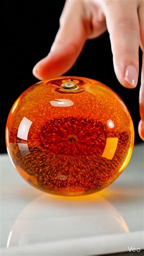 Cutting a Glass Orange in Ultra-Slow Motion – Most Satisfying ASMR Ever🔪 #ASMR #SatisfyingVideo #SlowMotion #GlassArt #EpicSlice