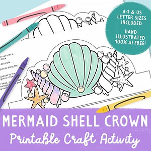 Mermaid Shell Crown Printable Craft. Mermaid Party Craft Activity. Under the Sea Birthday Party. Mermaid Princess Tiara. Mermaid Party Hats - Etsy
