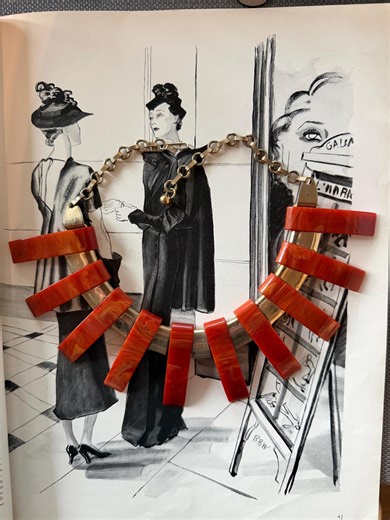 1930s Brick Red Bakelite Necklace Art Deco Gold Tone Vintage Link Bib Statement Jewelry - Etsy