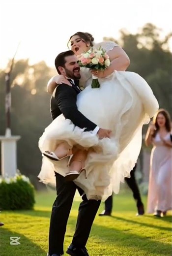 The groom decided to prove his strength by carrying his 200 kg bride on his shoulders.