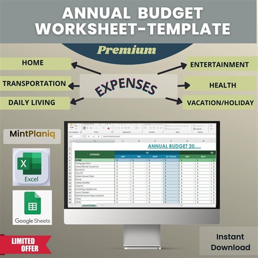 Annual Budget Worksheet Excel | Google Sheets |easy Income | Expense Tracker | Personal Finance Template - Etsy