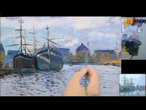 🎨 Full Painting Process – Monet’s Le Havre Harbor Scene in Impressionist Style | Real-Time