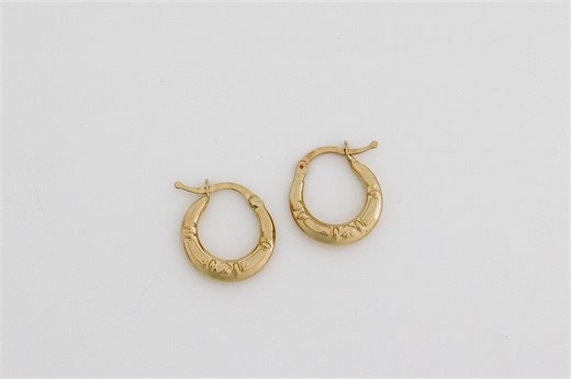 14k Solid Gold Hoops, Flower Earrings, Real Gold Earrings, Pedal Flower Minimalist Hoops, Gift for Her, Stylish, 585 Yellow Gold, Latch Back