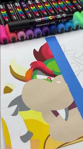How to Draw Bowser Step by Step 🐉 | Posca Marker Art |Drawing Guide #shorts #maroi