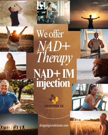 NAD Therapy at Dripping IV 💧 NAD (Nicotinamide Adenine Dinucleotide) is a naturally occurring coenzyme found in every cell of your body. It plays a key role in energy production, brain function, metabolism, and cellular repair. As we age—or experience stress, poor sleep, or burnout—our NAD levels naturally decline. NAD IV Therapy may help: • Increase energy & mental clarity • Improve focus, mood, and brain health • Support metabolism & weight loss goals • Reduce fatigue and brain fog • Promote 