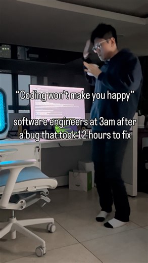 Skapi on Instagram: "Celebrating a victory over the code with a little dance. I’ve officially swapped coffee for tea — at some point I do need to sleep. And honestly, I also end up dancing every time I use @skapi_api , because I barely have to lift a finger. I just copy stuff over, send it to the AI, and it does the rest for me — reads the AI-ready docs and wires the backend straight into the frontend. #itcompany #developerhumor #api #officemoments #devhumor #workintech #officeculture #corporate