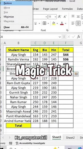 How to calculate Total Mark's in Excel