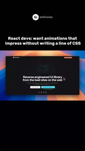Techinsixty | AI | Hacks | Web on Instagram: "Reverse UI is a premium React component library packed with modern, animated, and customizable UI elements. Built with React and Framer Motion, it helps developers and teams quickly add visual flair to their apps without writing complex animation code. Copy, paste, and go live with beautiful interfaces all with lifetime access. Key Features: 28+ Animated Components: From logo carousels to terminal UIs and glowing orbs. Plug & Play: Easy-to-use, copy-