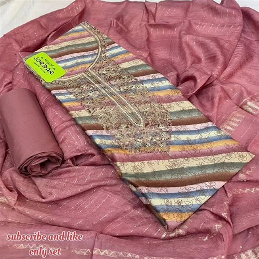 🍁 *PREMIUM JAM SATIN FANCY COLOUR CHART MULTI LEHARIYA AND FLORAL PRINT WITH NECKLINE WORK DRESS