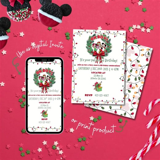 Mickey Mouse Christmas Birthday Invitation: Editable Canva Template (digital Download) - Etsy