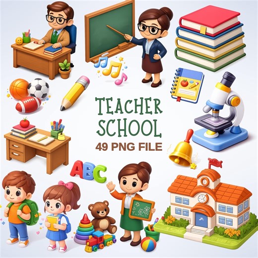 Teacher and School 3D Clipart Bundle | 49 PNG Classroom Elements, Students, Teachers, Supplies, Back to School Graphics - Etsy