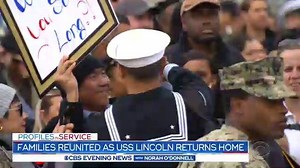 7K views · 329 reactions | PROFILES IN SERVICE: For the crew of the USS Abraham Lincoln, it was the longest deployment of an aircraft carrier since Vietnam. Yet after countless sacrifices, including those made by family members, the ship has docked at home. https://cbsn.ws/36iWkzw | CBS Evening News | Facebook