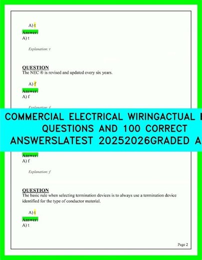 COMMERCIAL ELECTRICAL WIRING ACTUAL EXAM QUESTIONS & 100 CORRECT ANSWERS LATEST 2025-2026 GRADEAV1