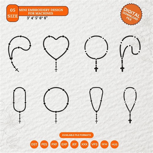 Rosary Prayer Machine Embroidery Design - Christian Cross Heart Designs Machine Digital - Instant Download - 5 Sizes - Etsy