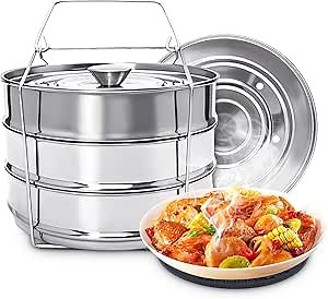 Instant Pot Insert for 6 & 8 Quart, 3 Tier Steamer Insert Pans 2 Interchangeable Lids and Sling for Instant Pot Pressure Cooker, Pot in Pot for Baking, Steaming & Casseroles