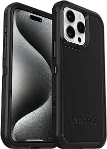 OtterBox iPhone 15 Pro MAX (Only) Defender Series XT Case - BLACK, screenless, rugged, snaps to MagSafe, lanyard attachment (ships in polybag, ideal for business customers)