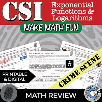 CSI Exponential Functions & Logarithm Math Review Game - Printable & Digital