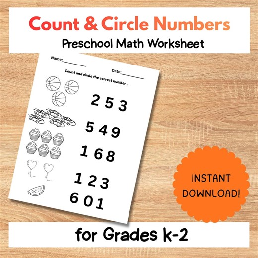 Count and Circle Numbers Worksheet | Preschool Math Printable | Number Sense Activity | Pre-k Kindergarten Counting - Etsy