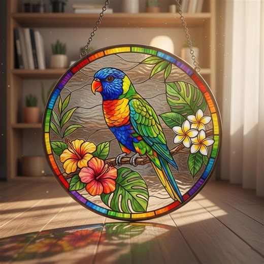 Colorful Parrot Stained Glass Suncatcher, Tropical Bird Window Hanging Decor, Rainbow Parrot Art, Exotic Nature Lover Gift - Etsy