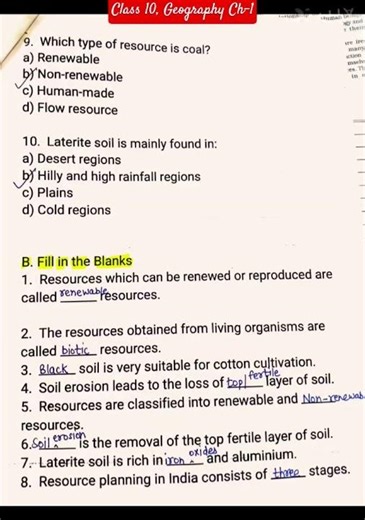 Ch-1, Geography,Class 10, Question Bank(Resources & Development)