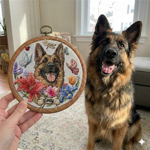 Custom German Shepherd Embroidery Hoop Portrait, Personalized Dog Floral Wall Art, Custom Dog Portrait Hoop, Personalized Pet Memorial Gift - Etsy