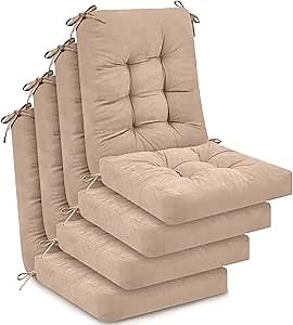 Juexica 4 Sets Outdoor Patio Chair Cushions Seat High Back Tufted Pillow Replacement Rocking Chair Cushions Pads for Patio Summer Seasonal Indoor Home Office(Beige Apricot)