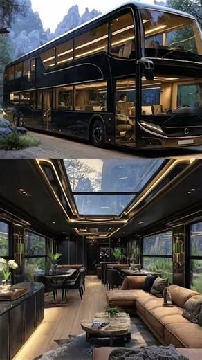 Luxury home bus interior with light and dining table with high chair . #modernrooms #latestinterior