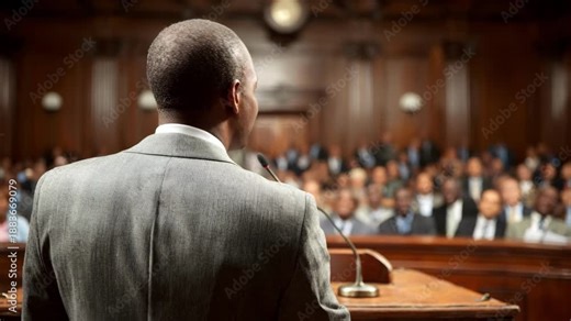 A concise and focused prosecutor summarizes key evidence in a calm courtroom setting emphasizing clarity and precision during the final summation.