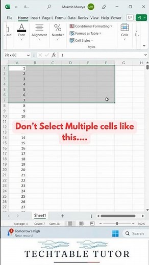 Excel Hacks: Select Multiple Cells with a Single Click Like a Pro! #excel #excelshorts #excel