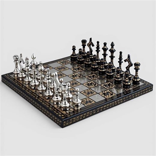 Buy Metal Chess Set With Decorated Wooden Board, Silver and Black Chess Pieces Online in India - Etsy