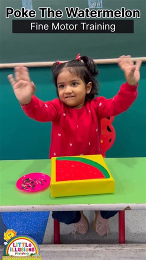 Little illusions Preschool on Instagram: "🍉 Poke the Watermelon | Fine Motor Training Little fingers at work! 👆 In this fun Poke the Watermelon activity, our tiny learners used toothpicks to poke “seeds” into a watermelon model — a playful way to strengthen fine motor control, hand–eye coordination, and focus. Every poke helps refine the small muscles that make writing, buttoning, and self-help tasks easier later on. 💪✨ 🎯 Learning Benefits: • Builds finger strength and grip control • Improve