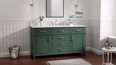 DELUXE DL LIVING Agatha 61 in. Single Sink Freestanding Sea Green Bath Vanity with White Engineered Stone Top and Backsplash Assembled DLV2402660SG
