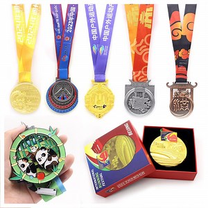 [Hot Item] Personalised Engraved Coloured Enamel Marathon Running Sport Medallion Metal Zinc Alloy Gold 3D Custom Award Sport Medal with Lanyard Custom Text