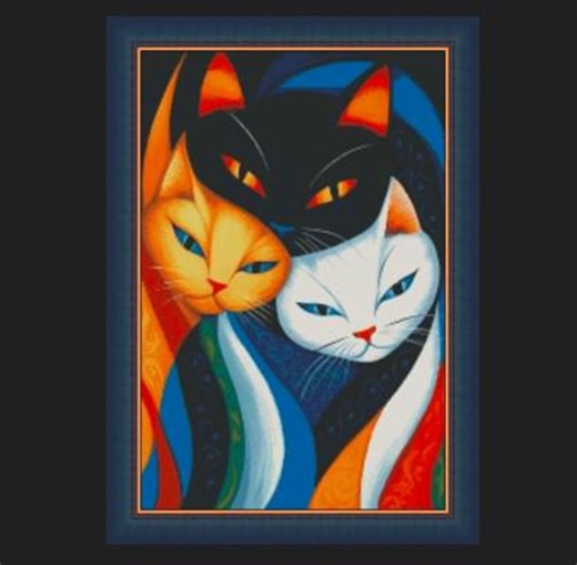 Abstract Cats Cross Stitch Pattern, Mystic Orange, Black & White Cat X-stitch - Etsy