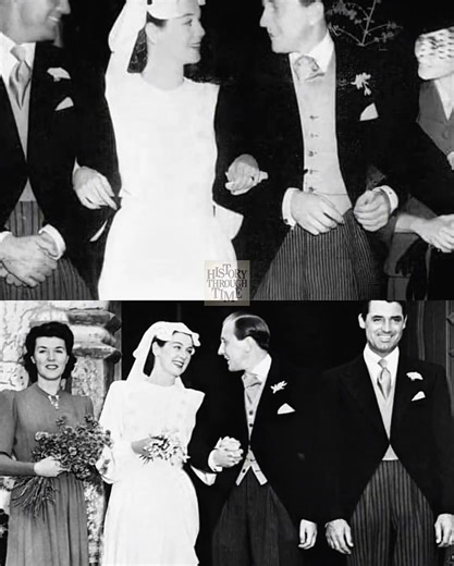 "Rosalind Russell and her husband, Freddie Brisson, are photographed on their wedding day in California, 1941. The ceremony took place on October 25 at the Mission San Fernando Rey de España, a serene and historic church just outside Los Angeles. Rosalind, already a rising star in Hollywood thanks to her roles in His Girl Friday and The Women, met Freddie, a European theater agent-turned-producer, through her close friend Cary Grant. Their courtship began in earnest around late 1940, growing ste