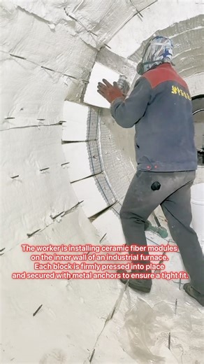 Installing Ceramic Fiber Modules Inside an Industrial Furnace 🔥 産業用炉の内壁に何を設置しているでしょう #construction