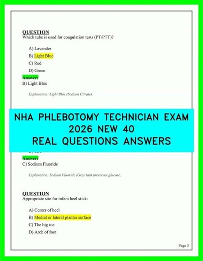 NHA PHLEBOTOMY TECHNICIAN EXAM 2026 NEW 40 REAL QUESTIONS AND ANSWERS VIDEO 2026 | PRACTICE TESTHD